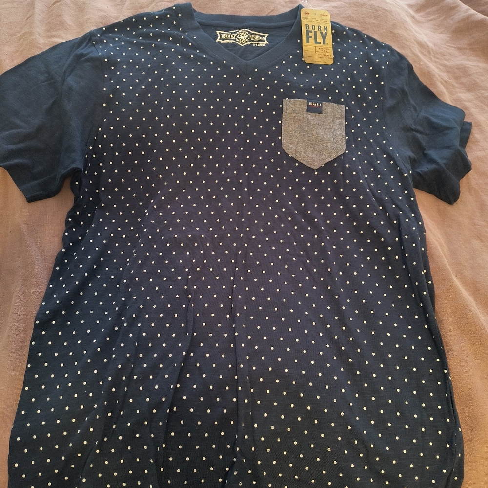 Men's navy blue polka dot shirt